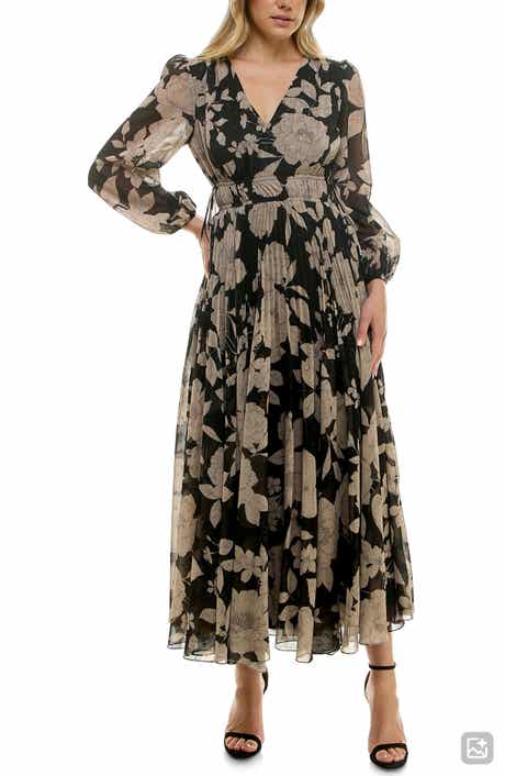 Metallic Floral Chiffon Midi Dress