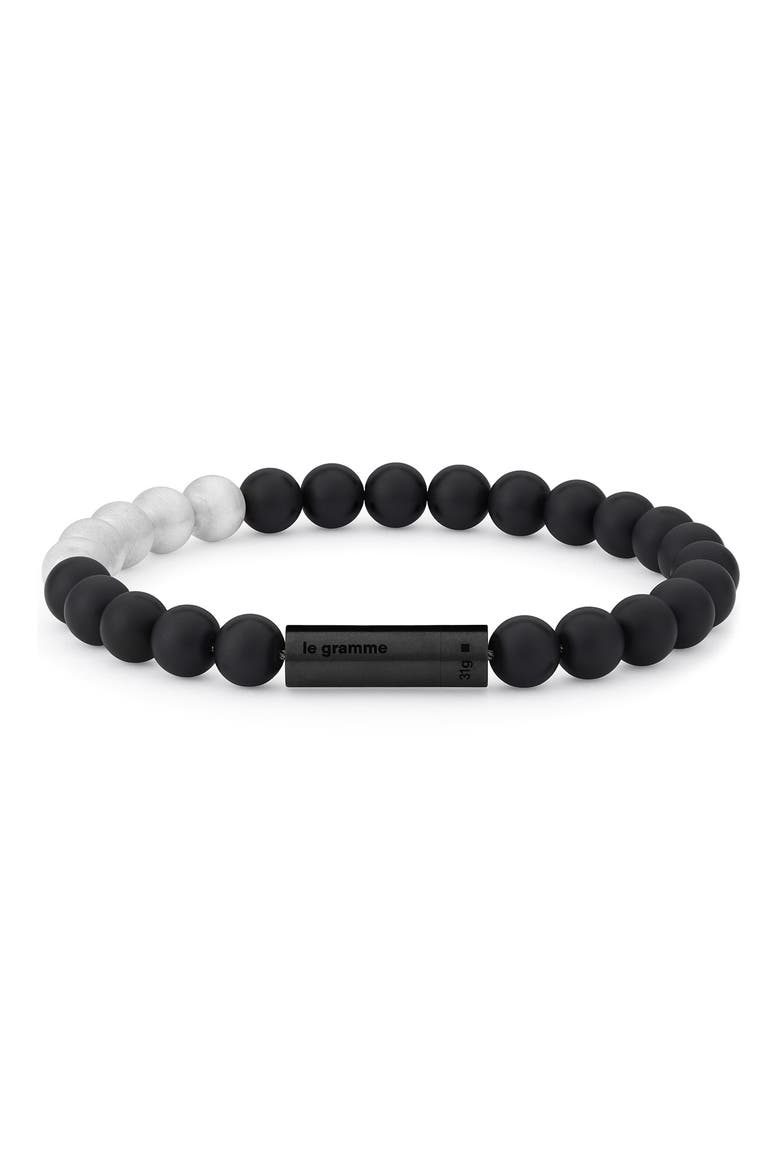 Men's Beaded Bracelet, Main, color, BLACK CERAMIC/ SILVER