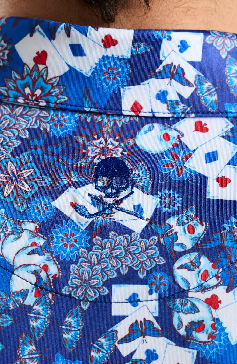 Robert Graham Ace of Skulls Classic Fit Print Performance Polo, Alternate, color, Blue