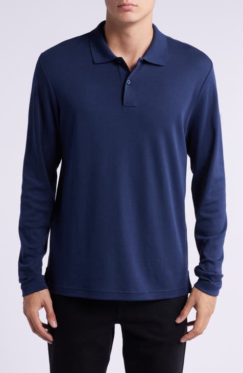 Faherty Lux Heather Long Sleeve Polo Shirt Navy Blue store Men XL Soft Organic Cotton