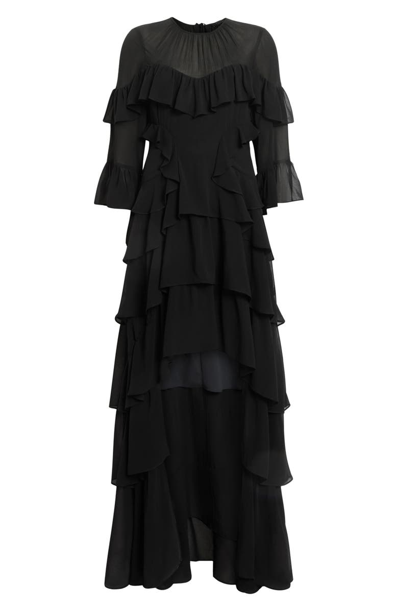 AllSaints Nat Tiered Ruffle High-Low Dress, Alternate, color, 