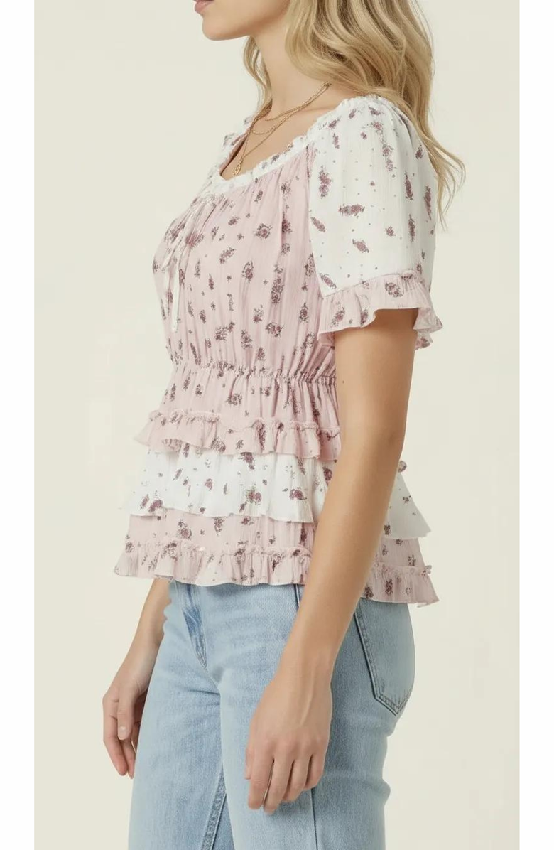 Modenaire Floral Tie Neckline Peplum Top, Alternate, color, Light Pink Floral