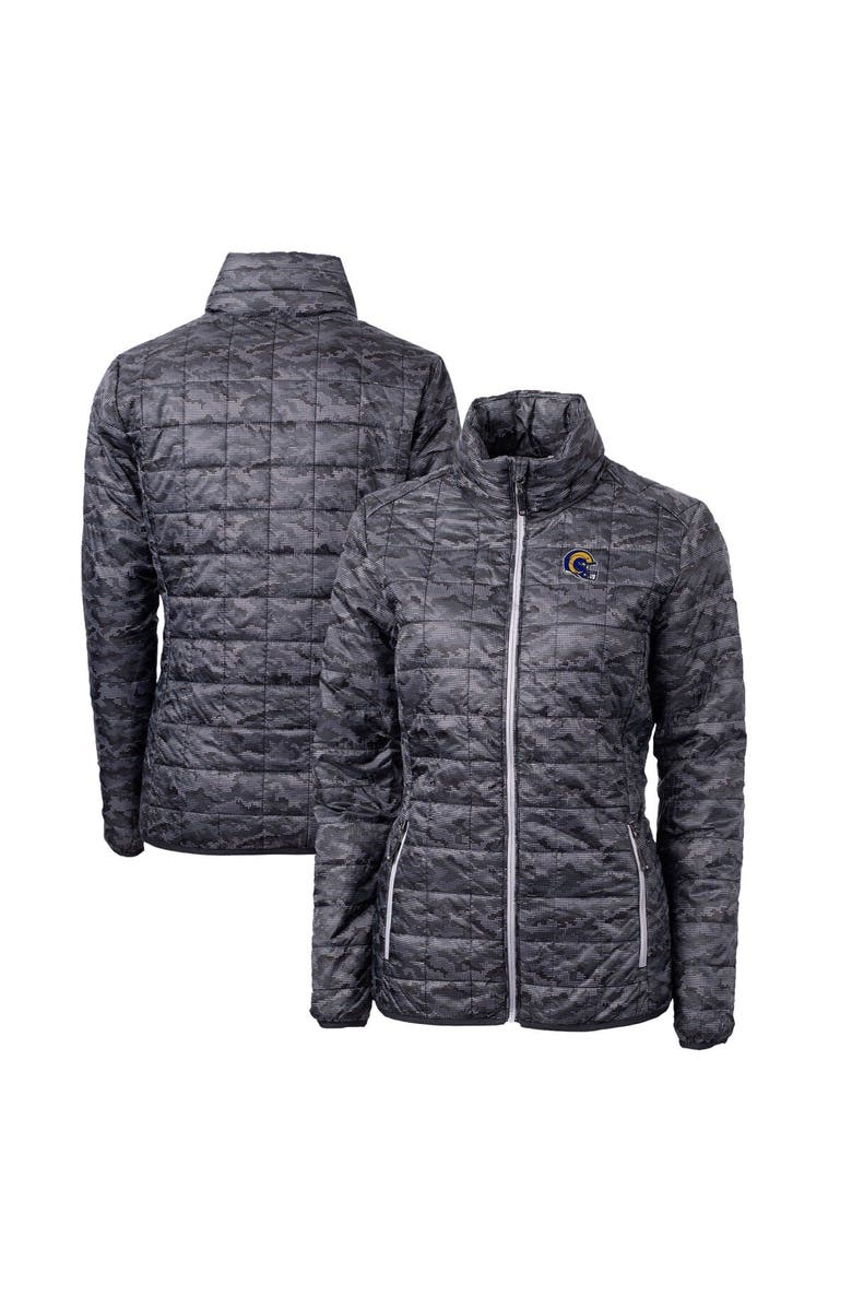 Cutter & Buck Women's Cutter & Buck  Black Los Angeles Rams Helmet Logo Rainier PrimaLoft Eco Insulated Full-Zip Puffer Jacket, Main, color, 