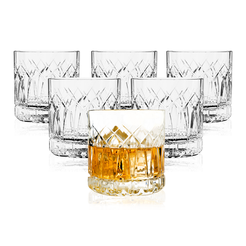 Premium Double Rocks Whiskey Glasses - Set of 6 Cocktail Glasses