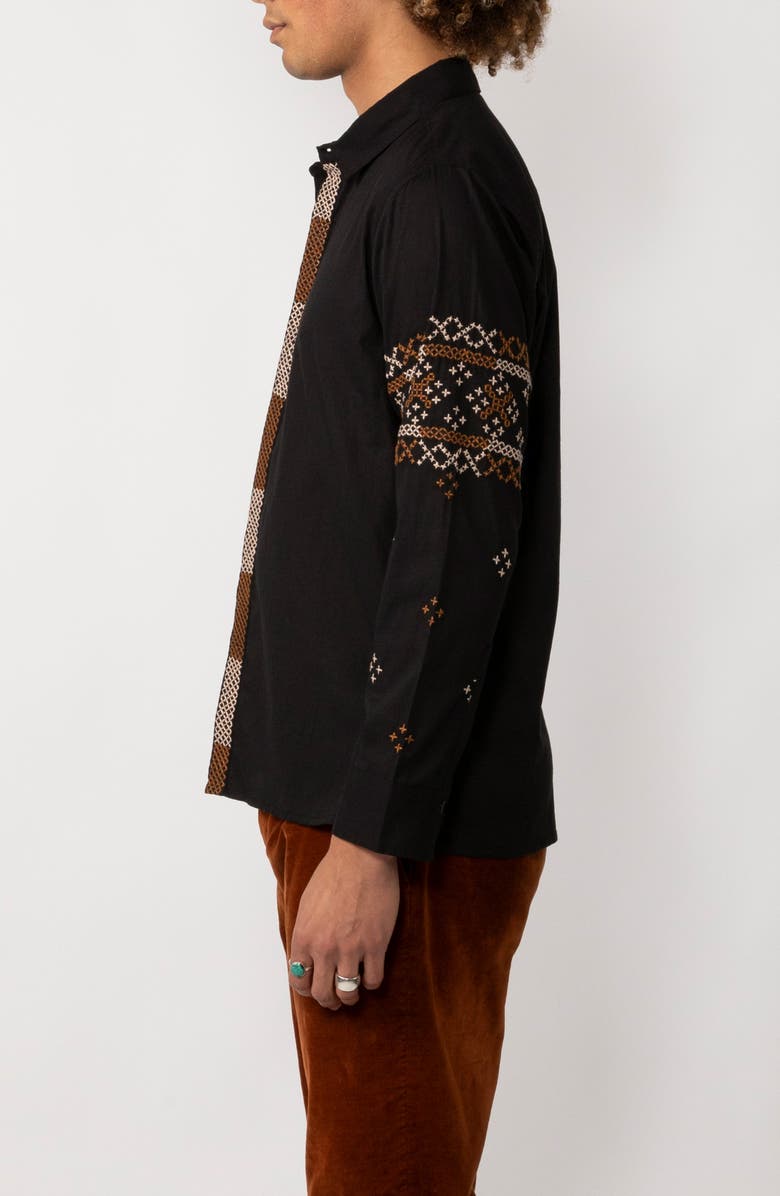 Raga Man Stuvan Embroidered Fair Isle Cotton Button-Up Shirt, Alternate, color, 012 Black