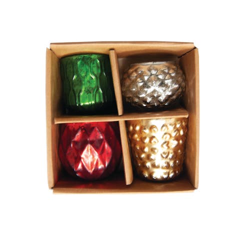4-Piece Embossed Mercury Glass Tealight Holders, Multicolor