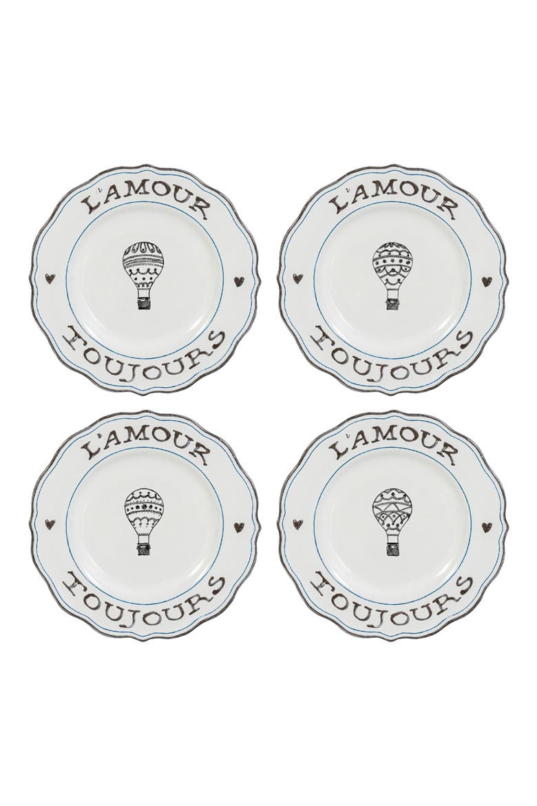 Set of 4 L'Amour Toujours Dessert/Salad Plates, Main, color, WHITEWASH BLACK