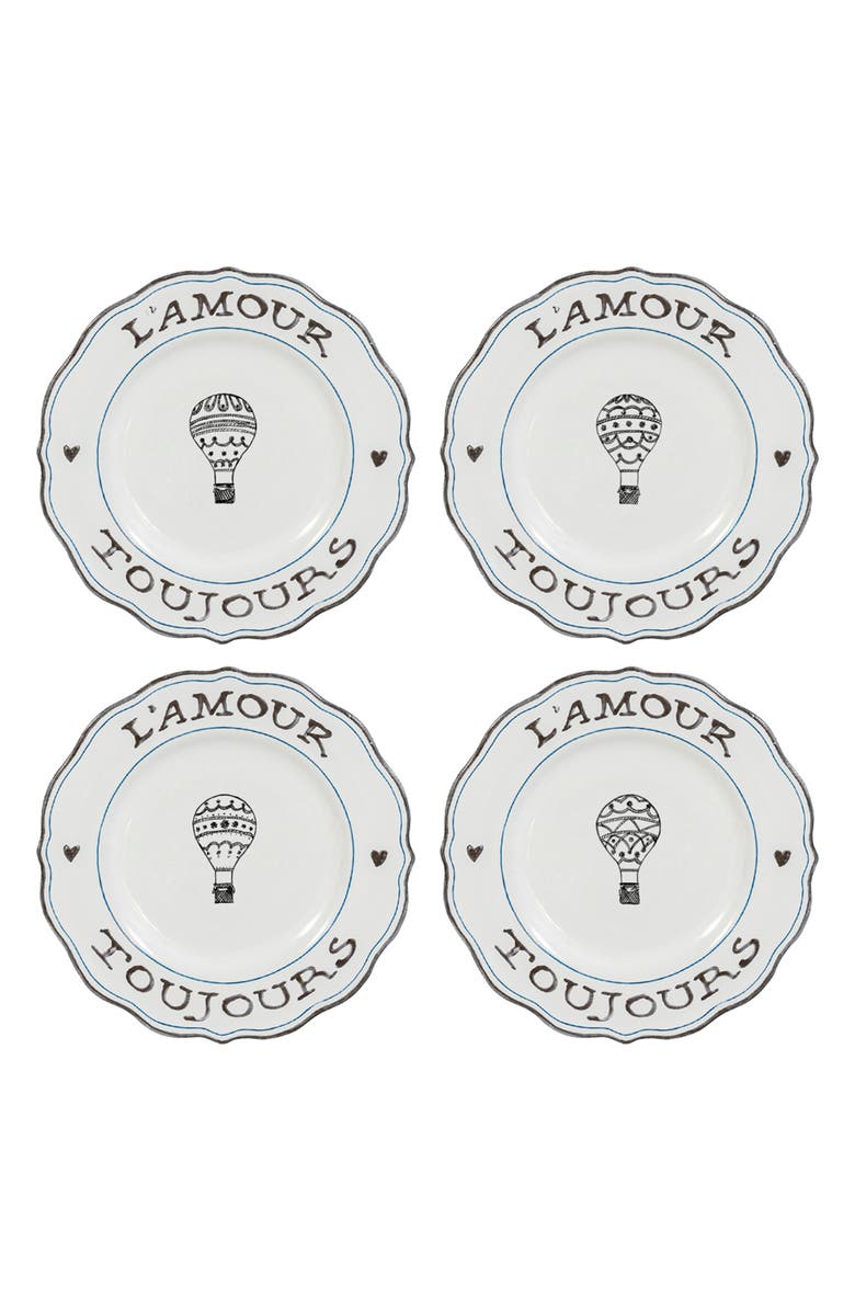 Juliska Set of 4 L'Amour Toujours Dessert/Salad Plates, Main, color, Whitewash Black