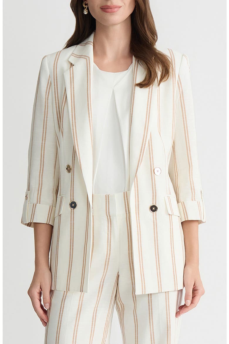 Stripe Roll Sleeve Open Front Blazer, Main, color, VANILLA ICE/ TOASTED WHITE