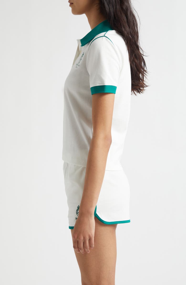 Sporty & Rich Crown Embroidered '70s Piqué Polo, Alternate, color, White/ Alpine