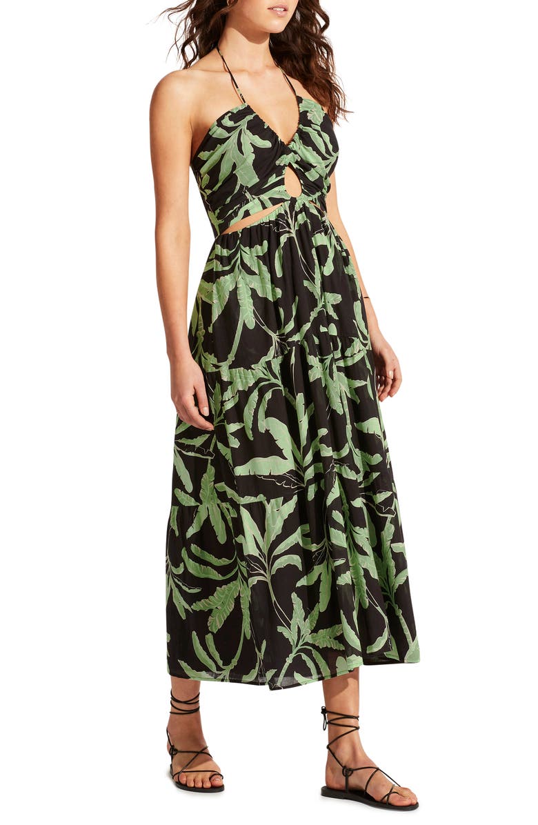 Seafolly Palm Paradise Keyhole Halter Neck Cotton Cover-Up Dress, Alternate, color, 