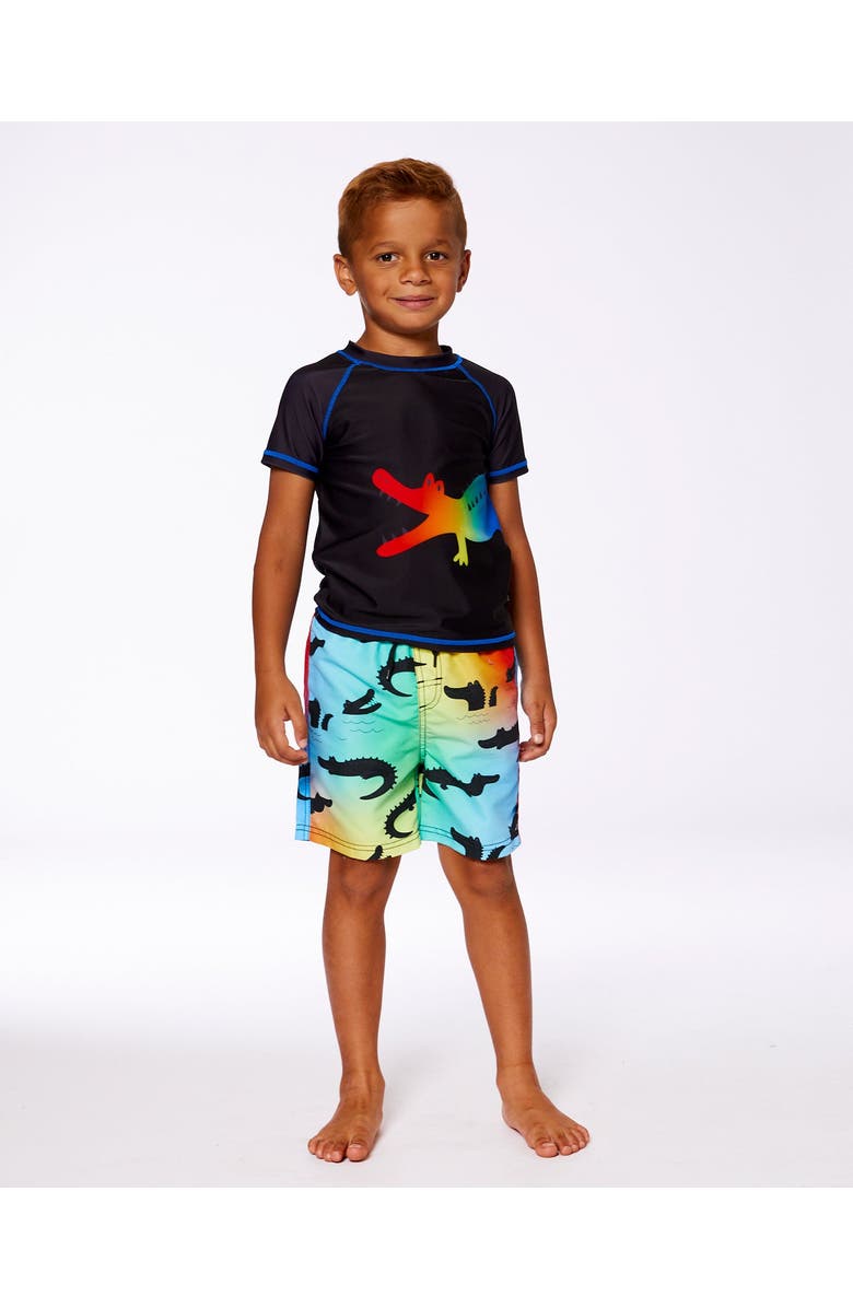 Deux par Deux Boy's Printed Boardshorts Multicolored Crocodile, Alternate, color,