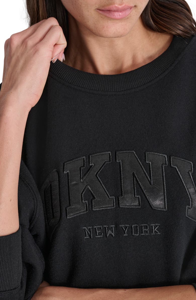 DKNY Varsity Satin Logo Sweatshirt, Alternate, color, 