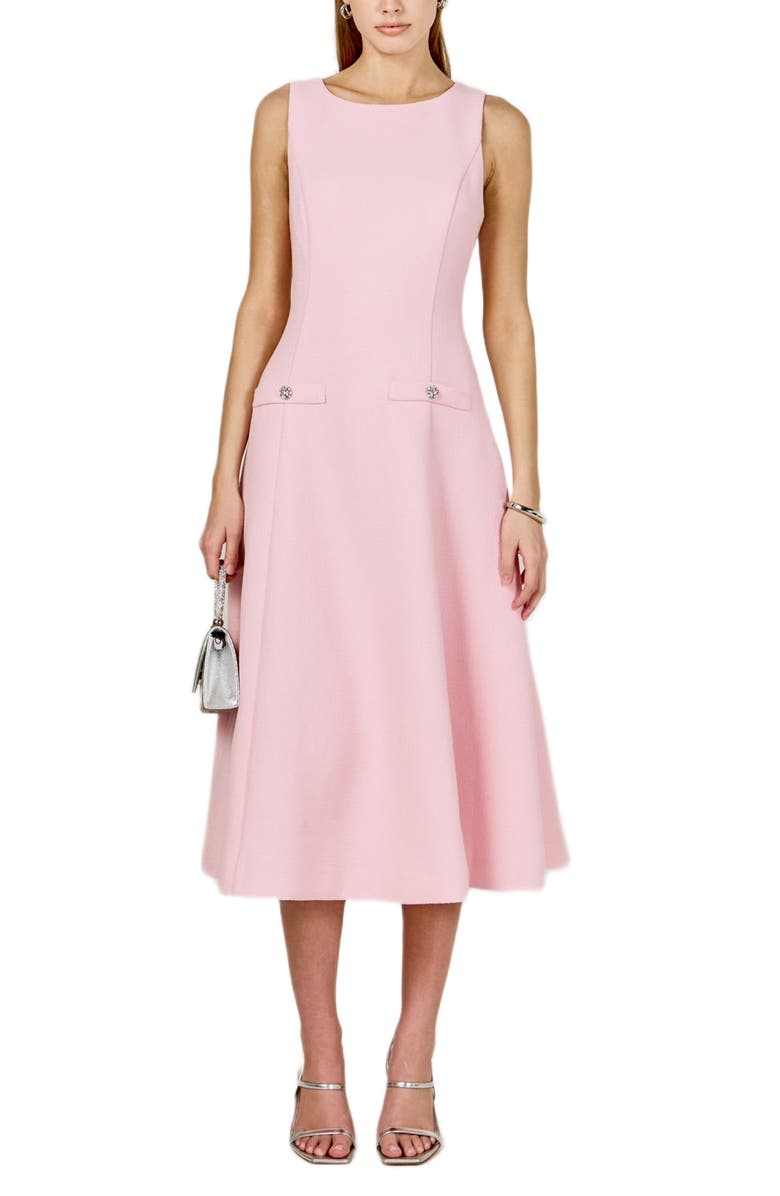 Endless Rose Sleeveless Tweed Midi Dress, Main, color, Pink