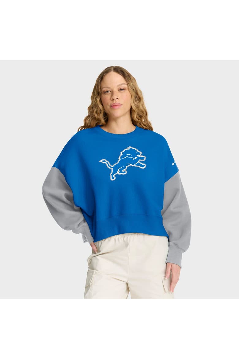 Women's Nike Blue Detroit Lions Oversized Color-Block Pullover Sweatshirt, Main, color, Blue