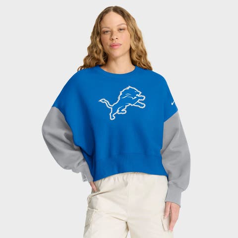 Women's Nike Blue Detroit Lions Oversized Color-Block Pullover Sweatshirt