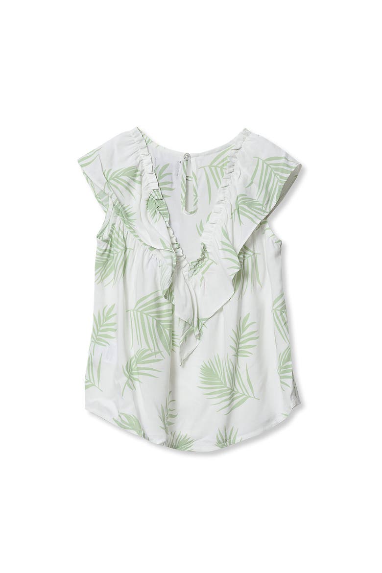 Girls Breezy V-Neck Ruffle Top, Alternate, color, Green Palm Leaves