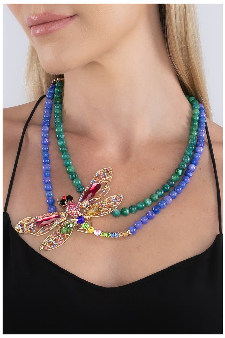 Crystal Dragonfly Agate Beaded Statement Necklace, Alternate, color, BLUE