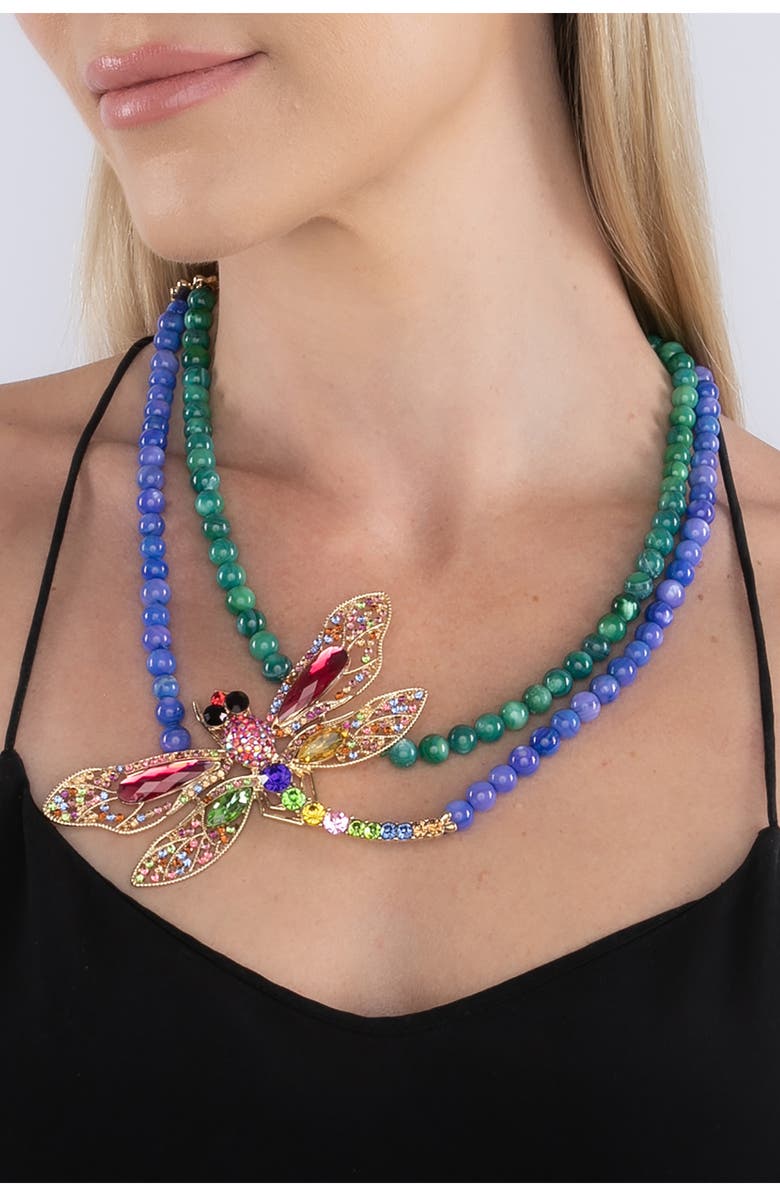 EYE CANDY LOS ANGELES Crystal Dragonfly Agate Beaded Statement Necklace, Alternate, color, Blue