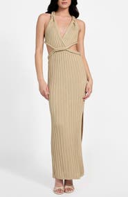 GUESS Vanya Rib Braided Trim Cutout Maxi Dress