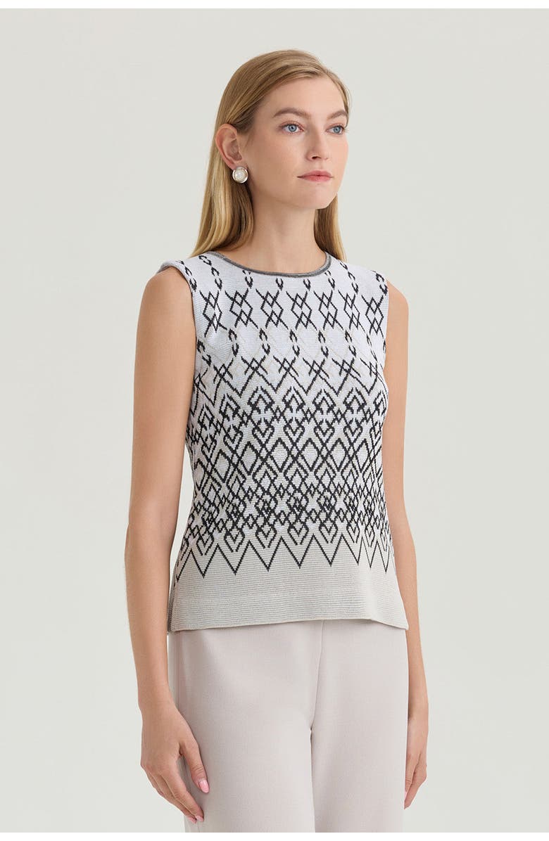 Ming Wang Diamond Jacquard Knit Tank, Alternate, color, Limestone/Black/White