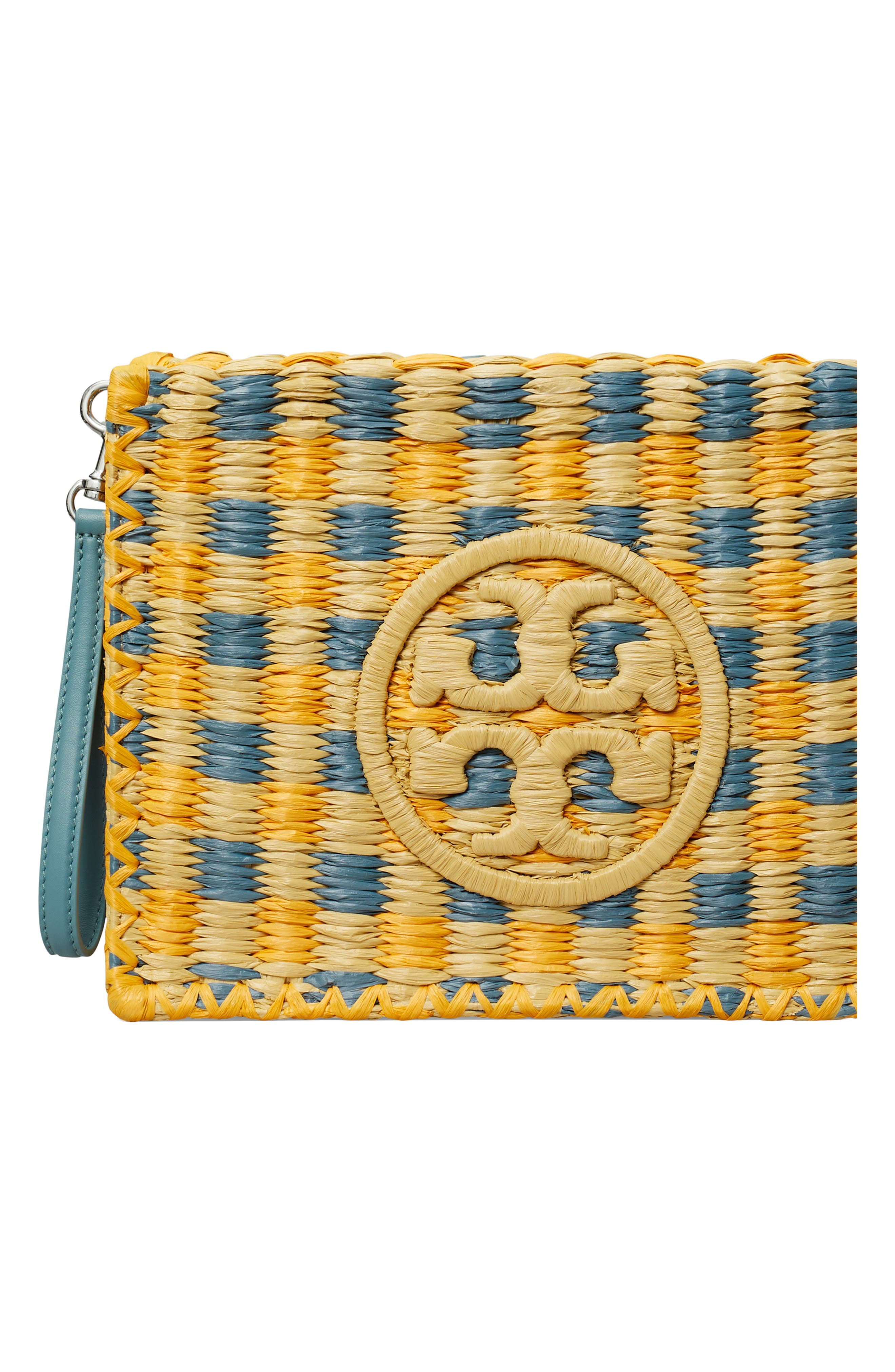 Tory Burch Ella Woven Raffia Wristlet, Alternate, color, Deep Slate
