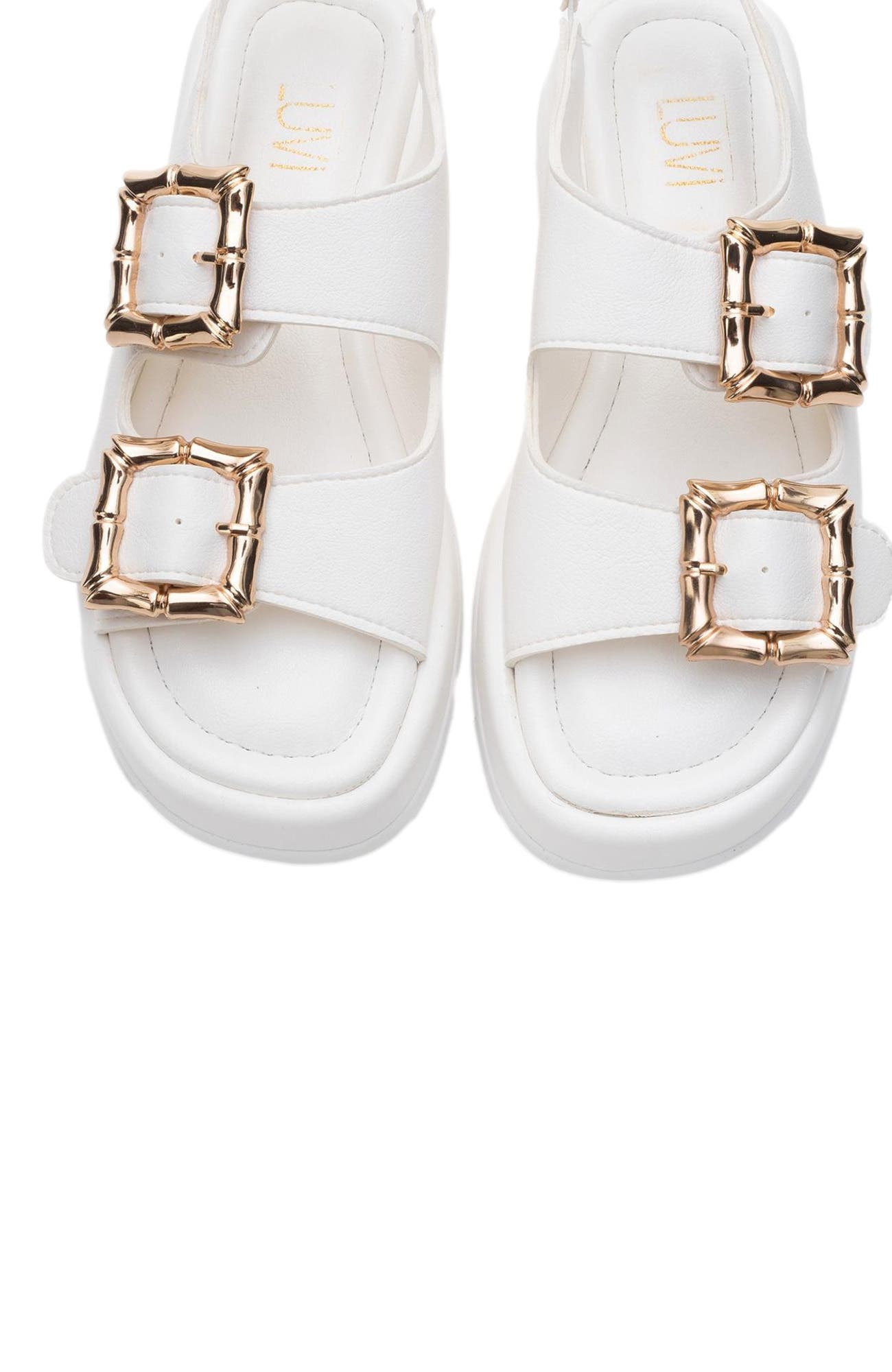 Prologue Shoes Slope Double Strap Sandal, Alternate, color, White Faux Leather