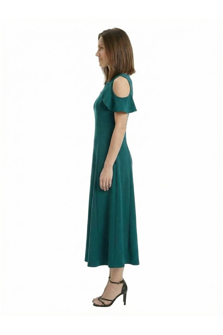 Elevate Petite Ruffle Sleeve Cold Shoulder A-Line Soft Flare Maxi Dress, Alternate, color, Hunter