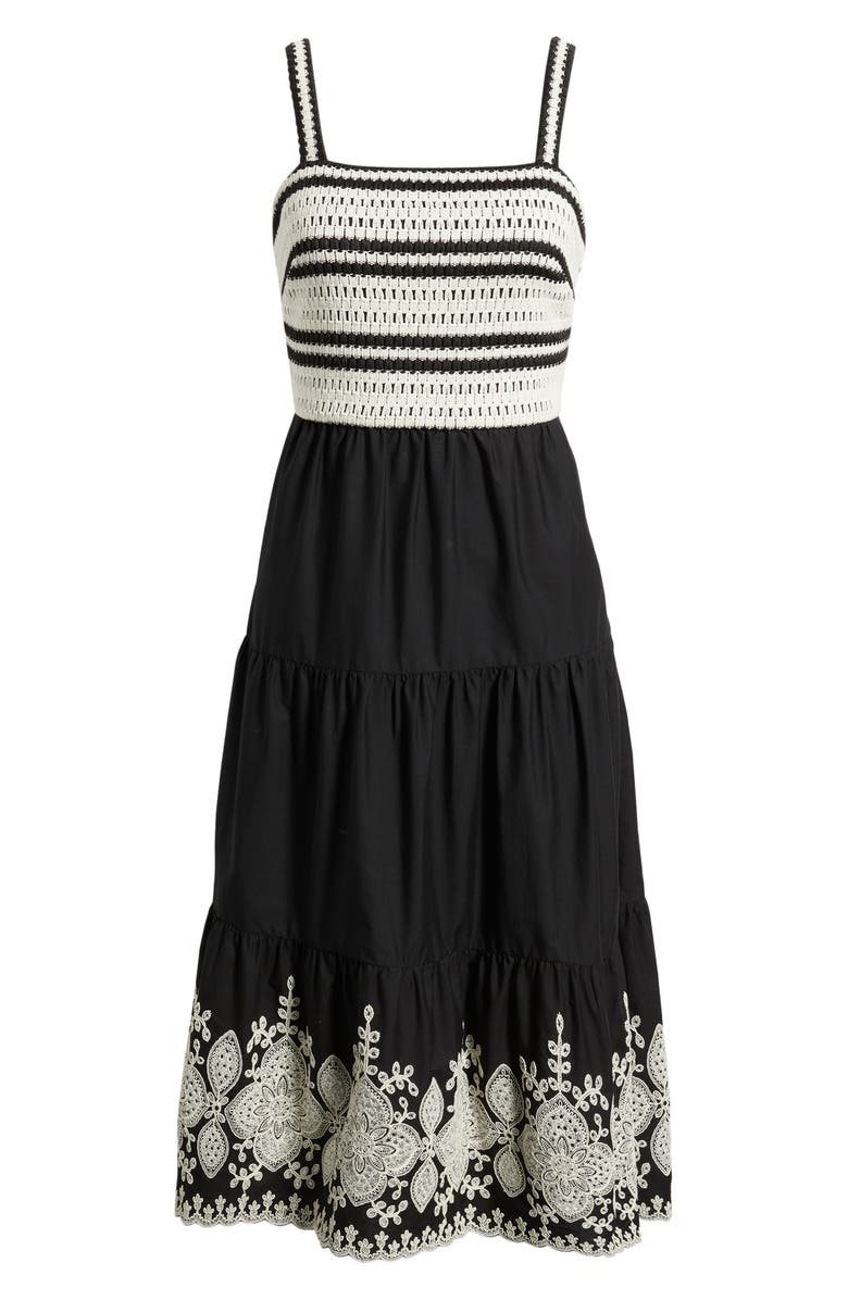 Eliza J Crochet Embroidered Midi Sundress, Alternate, color, Nat Black