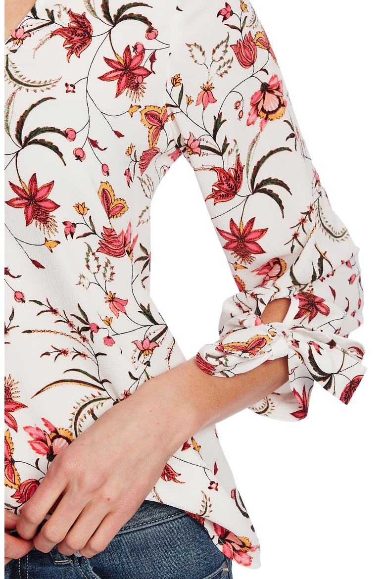 Marrakesh Ink Floral Tie Sleeve Blouse, Alternate, color, SOFT ECRU