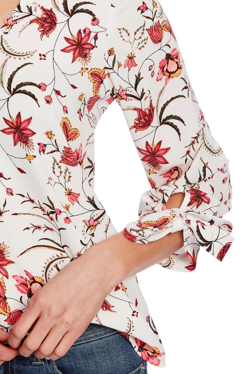 CeCe Marrakesh Ink Floral Tie Sleeve Blouse, Alternate, color,