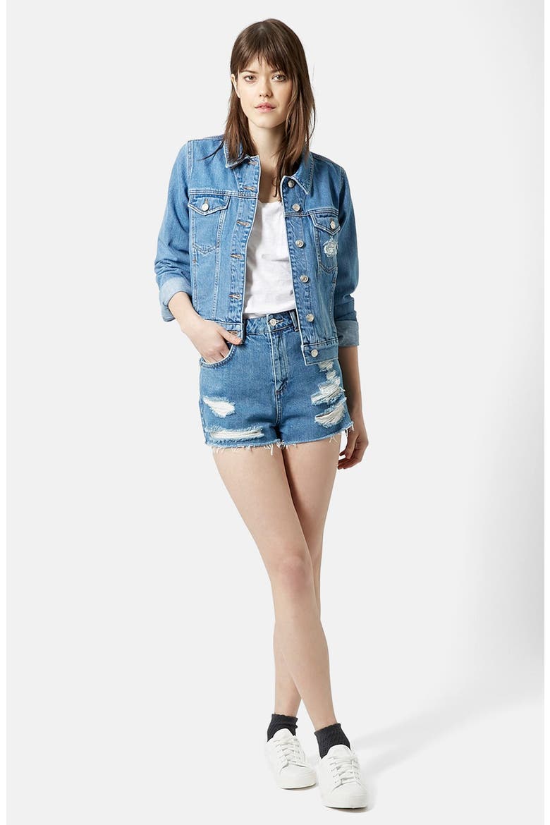 Moto 'Tilda' Denim Jacket, Alternate, color, MID DENIM
