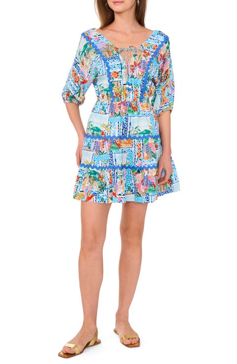 Balloon Sleeve Tiered Fit & Flare Dress