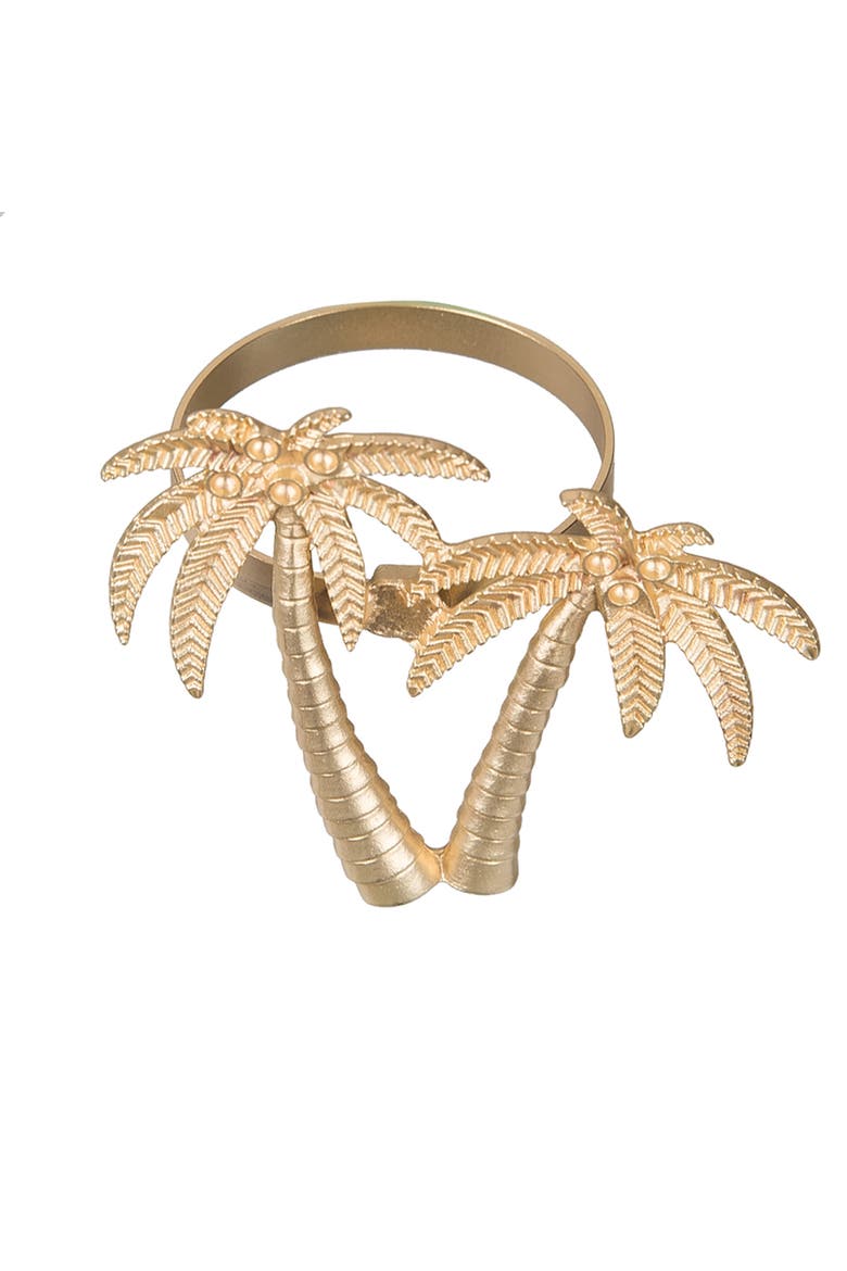 Premium Golden Palm Trees Napkin Rings Set of 4 - Tropical Beach Decor, Alternate, color, Gold