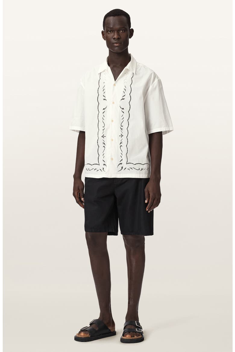 Field Eyelet Detail Short Sleeve Button-Up Shirt, Alternate, color, WHITE