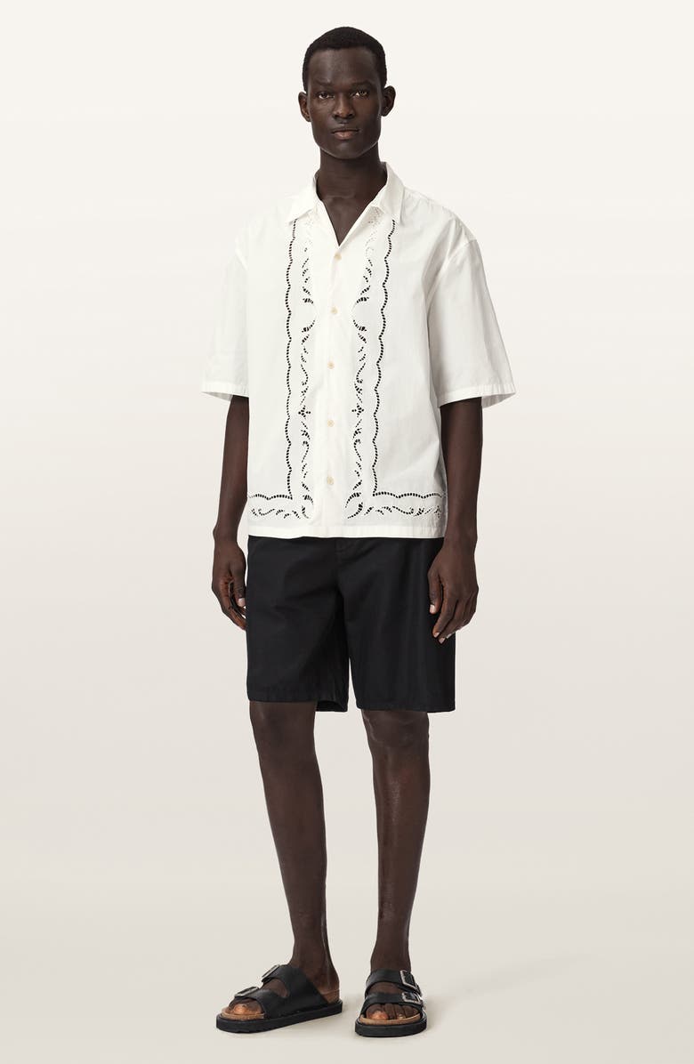 AllSaints Field Eyelet Detail Short Sleeve Button-Up Shirt, Alternate, color, White