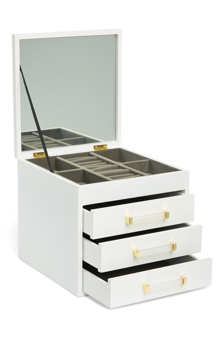 3-Drawer Jewelry Box, Alternate, color, WHITE- GOLD