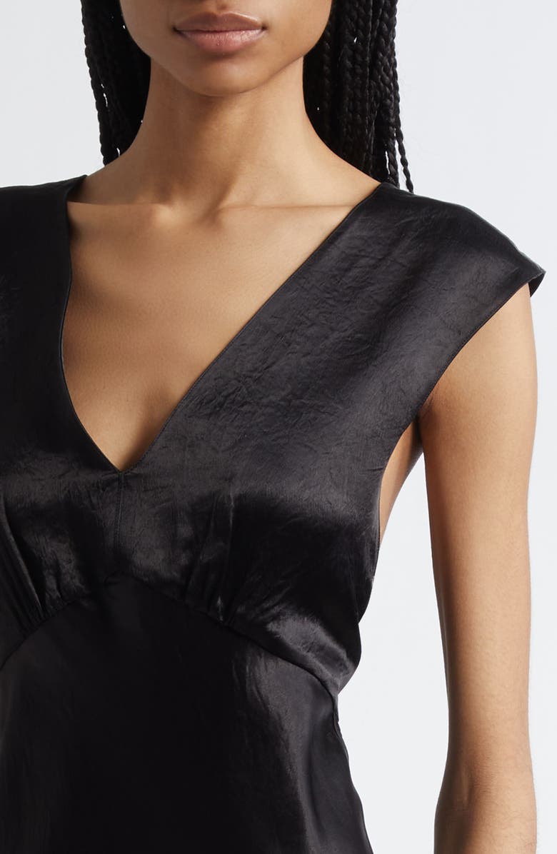 MM by Max Mara Glizia Sleeveless Empire Waist Satin Dress, Alternate, color, Black