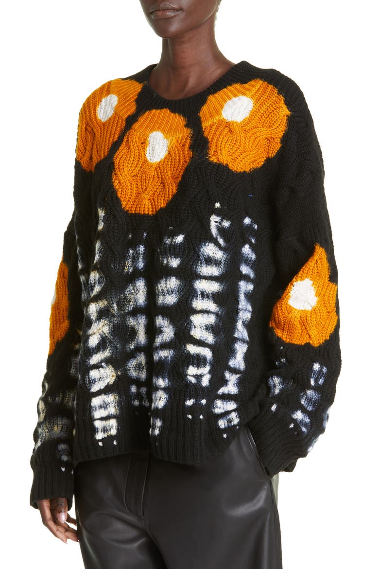 Lagune Cashmere Cable Knit Sweater, Alternate, color, BLACK/ MARMALADE SHIBORI