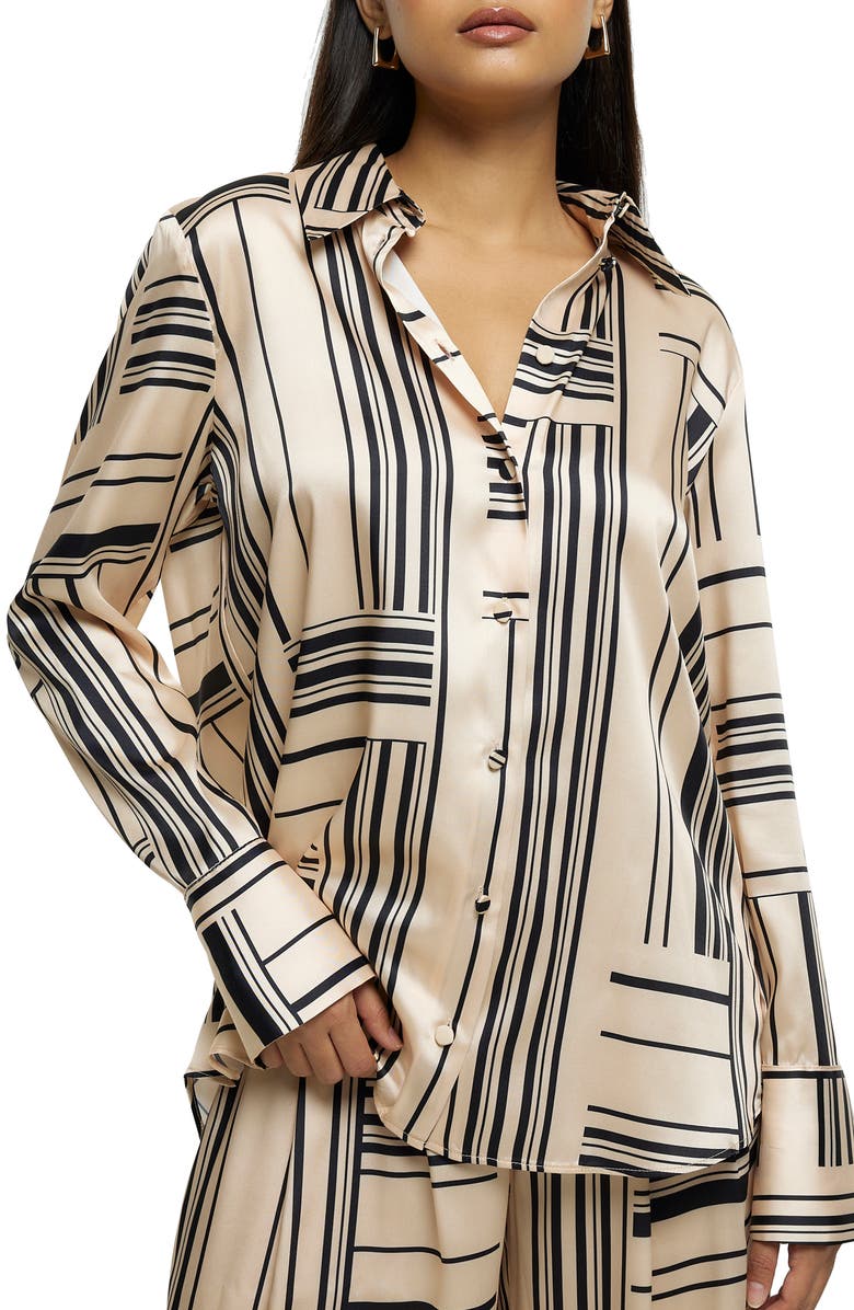 River Island Oversize Satin Button-Up Shirt, Main, color, 