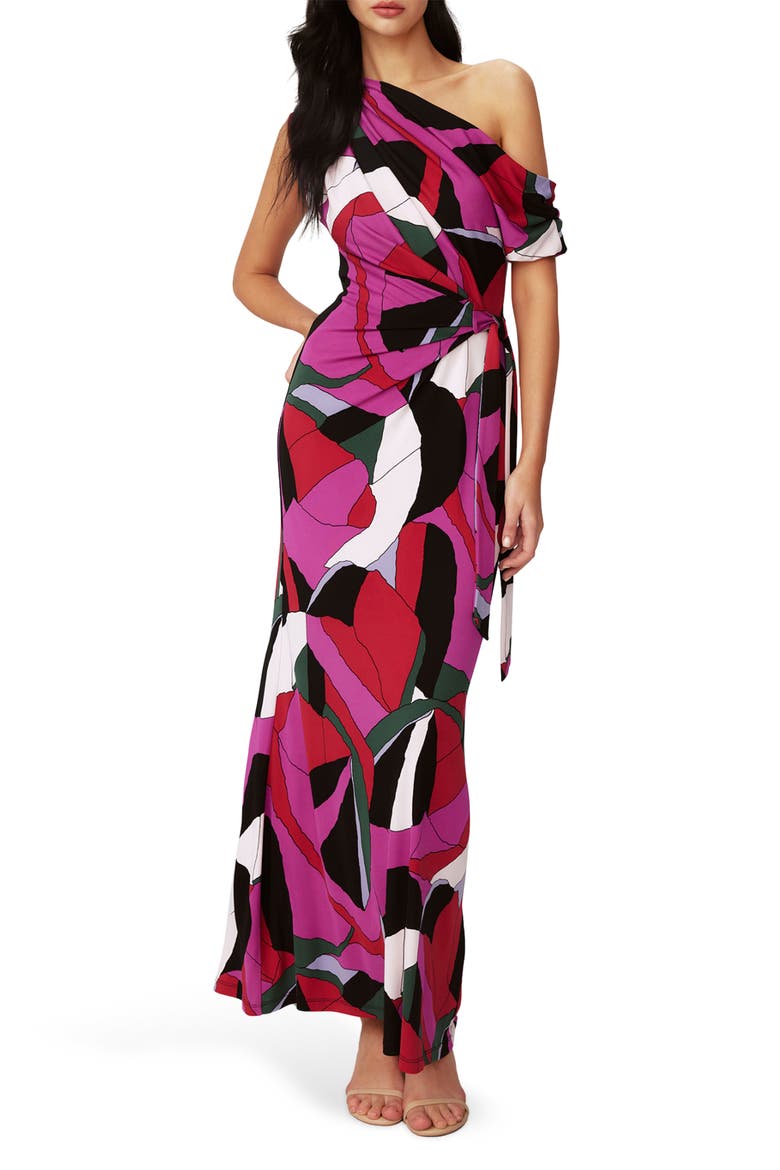 Eliana Abstract Geo Print One-Shoulder Maxi Dress, Main, color, TENDU LG
