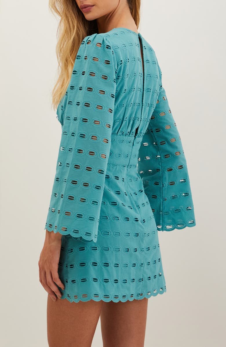 ViX Paula Hermanny Raya Eyelet Long Sleeve Cover-Up Minidress, Alternate, color, 