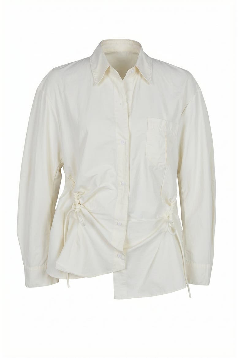 Side Drawstring Detail Button-Up Shirt, Alternate, color, Ivory