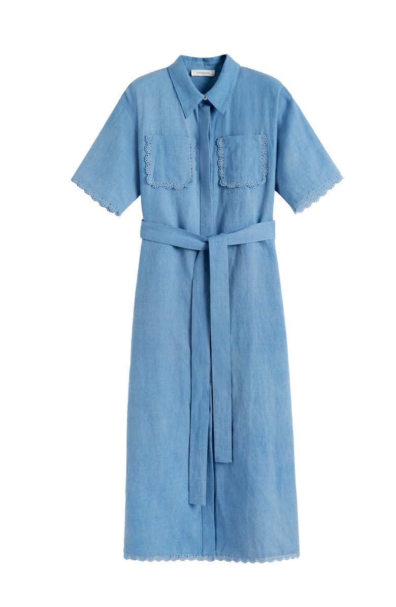 Chinti & Parker Linen-Blend Scallop Shirt Dress, Alternate, color, Dusty Blue