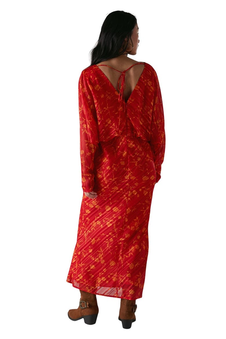 Petite Shadow Stripe Neck Midi Dress, Alternate, color, Red