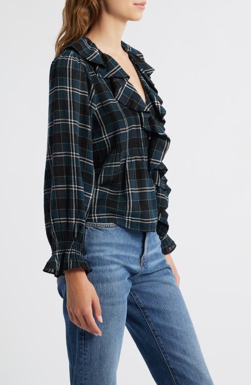Doen Dôen Hardy Plaid Ruffle Pintuck Cotton Top In Black