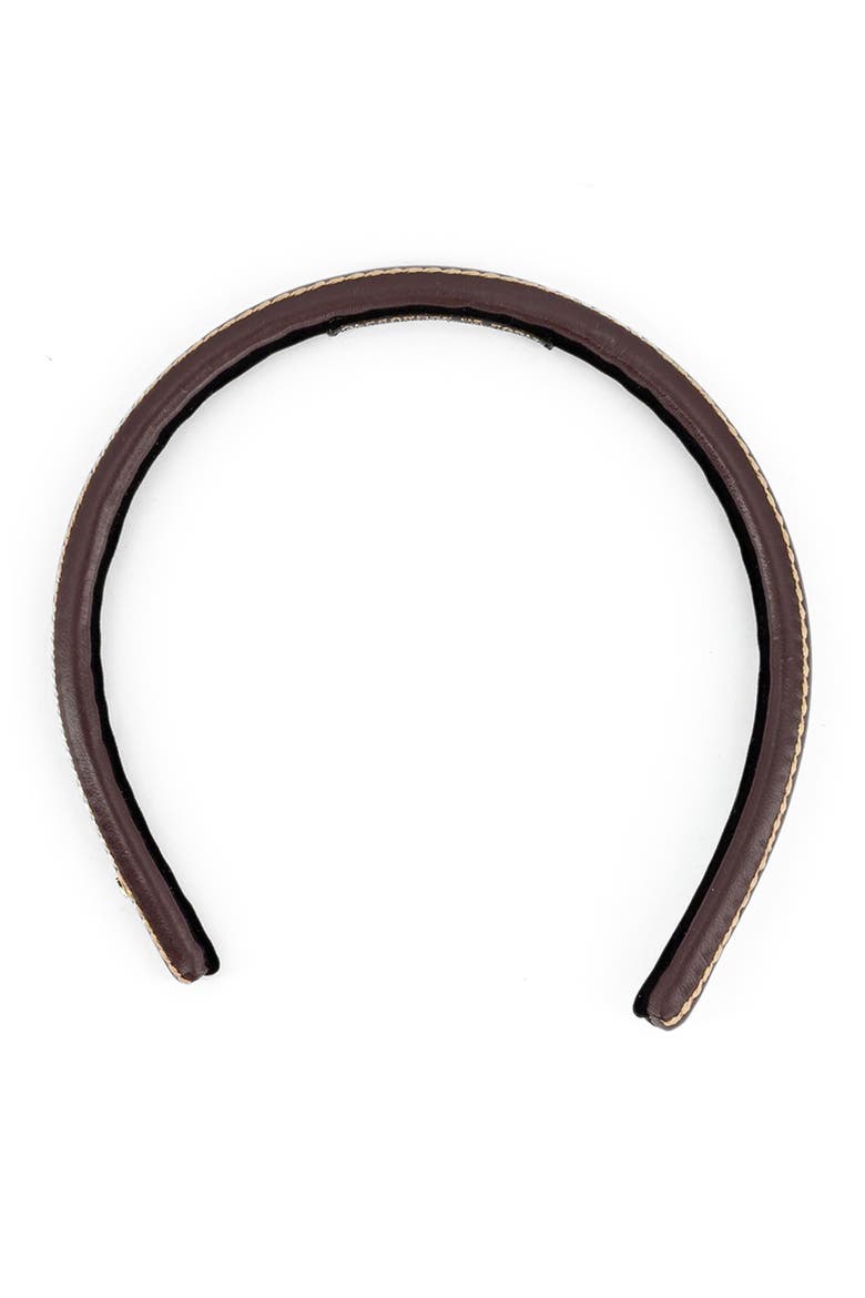 Sellier Leather Headband, Main, color, Dark Brown