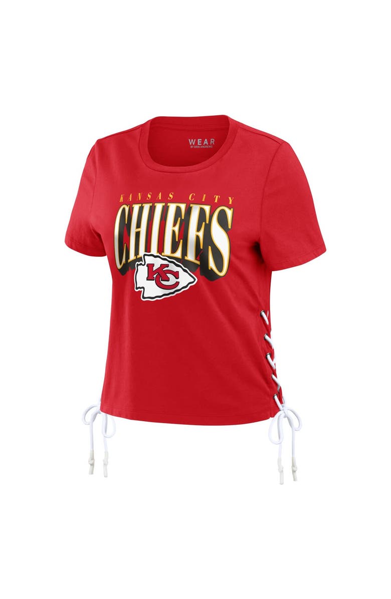 WEAR by Erin Andrews Women's WEAR by Erin Andrews Red Kansas City Chiefs Lace Up Side Modest Cropped T-Shirt, Alternate, color,