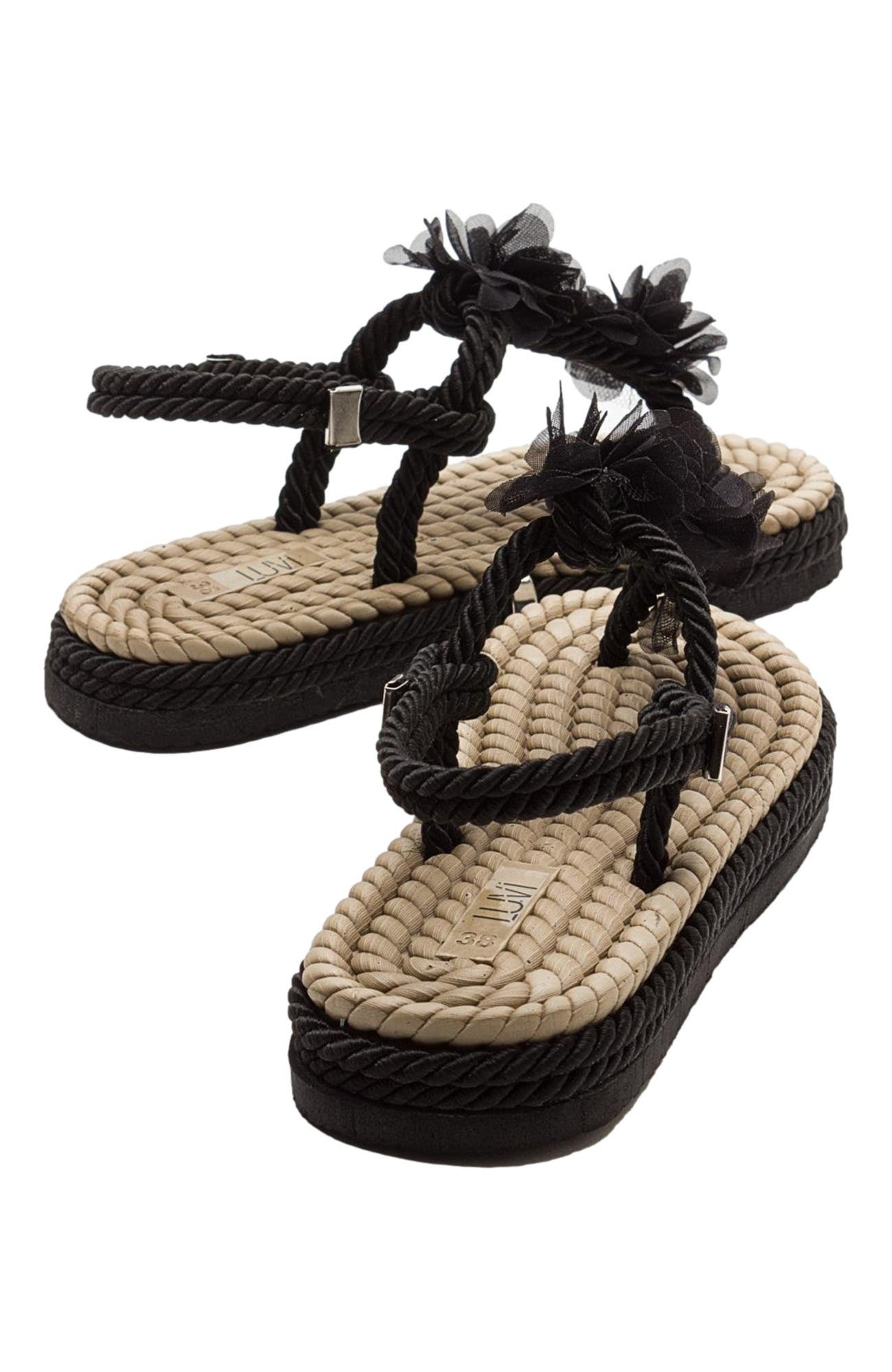 Prologue Shoes SANTRA Lace-Up Thong Sandals, Alternate, color, Black Faux Leather