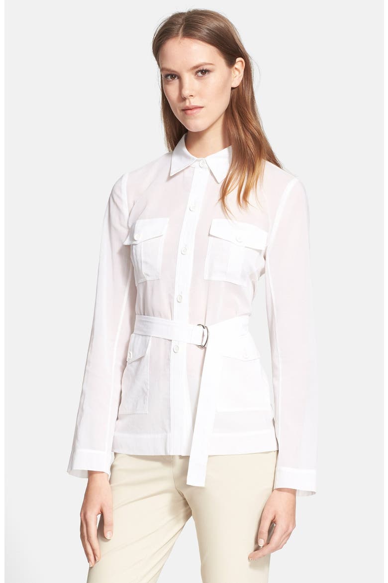 'Lorem' Belted Four Pocket Cotton Shirt, Main, color, WHITE